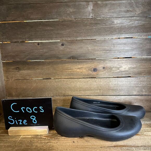 Womens Crocs At Work Non Slip Black Casual Ballet Flats Shoes‎ Size 8 M GUC - Picture 1 of 6
